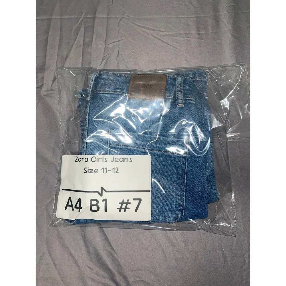 Zara Cargo Jeans‎ Girls 11-12 Blue Denim Cotton Stretch Medium Wash Straight Leg